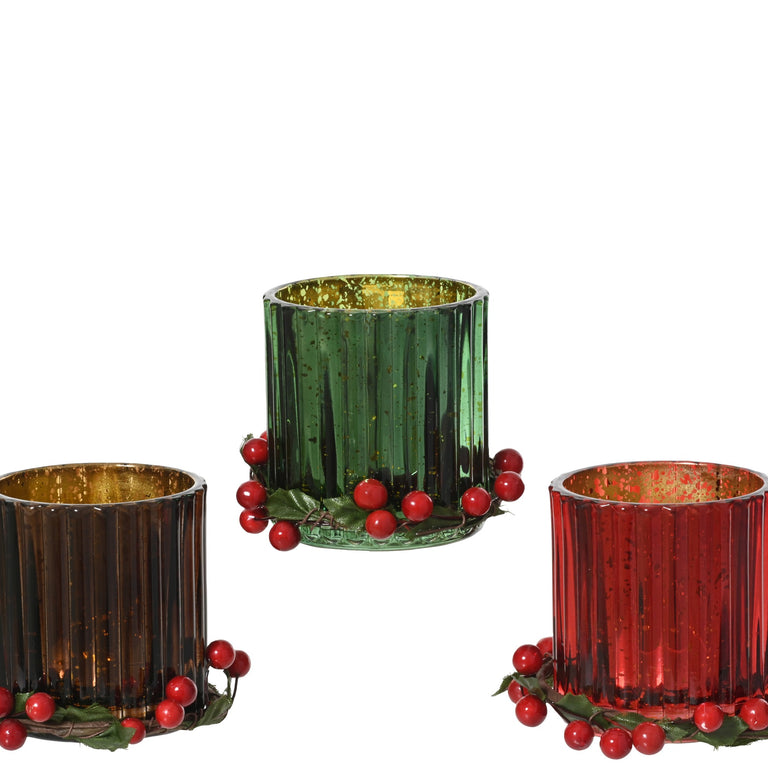 Glass Wreath Christmas Tealight Holder – Festive Candle Holder Decor