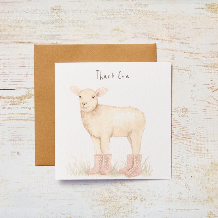 Sheep Thank You Card Lamb With Pink Polka Wellies