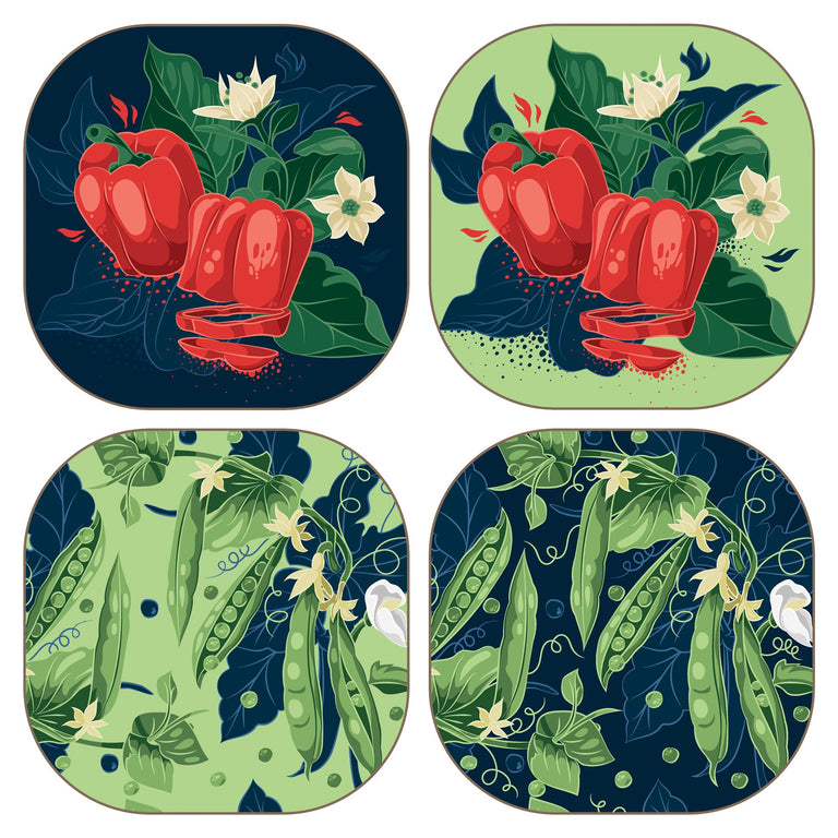 The Recipe Thief Peas & Paprika Cork-Backed Coasters Set of 4