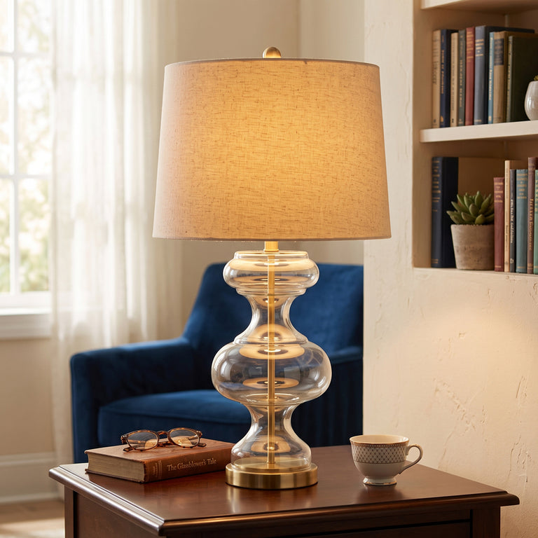 Pair of Thea Glass Table Lamps Gold 74cm