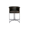 Modern stool with grey leather upholstery.