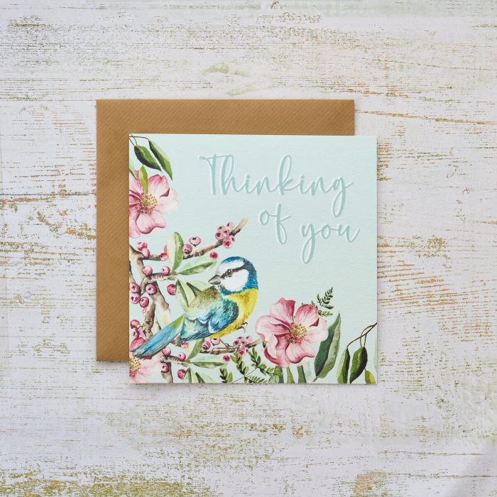Floral Feathered Bird Thinking of You Card