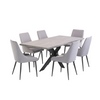Elegant rectangle dining room table with black base.
