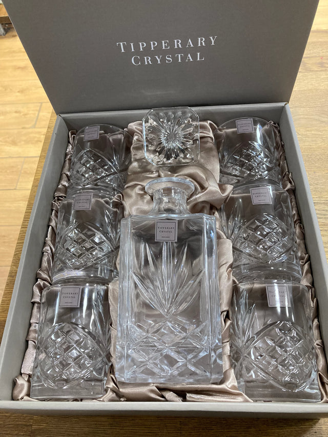 Tipperary Crystal Belvedere Whiskey Decanter and 6 Glasses