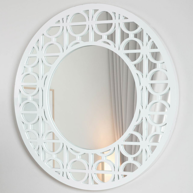 Torino White Wood Round Mirror