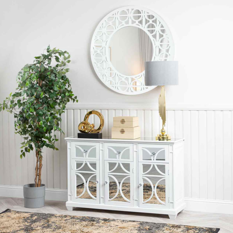 Torino White Wood Round Mirror
