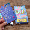 Large format 90s Trivia Cards with dice included