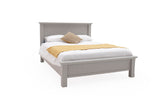 Hand-painted grey double bed frame with intricate design.