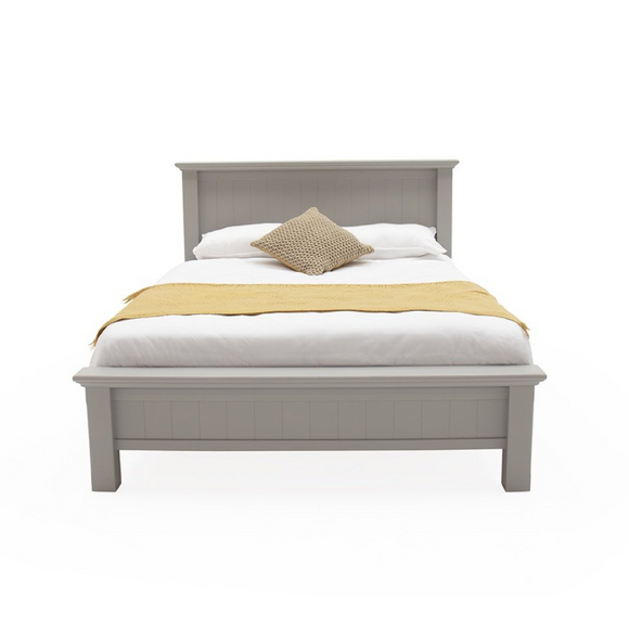 Pavilion grey king size bed with hand-painted finish.