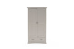 Pavilion grey wardrobe with decorative paneling and metal handles.