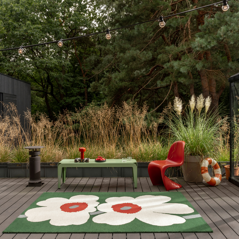 Marimekko Unikko Anniversary Outdoor Floral Rug Green