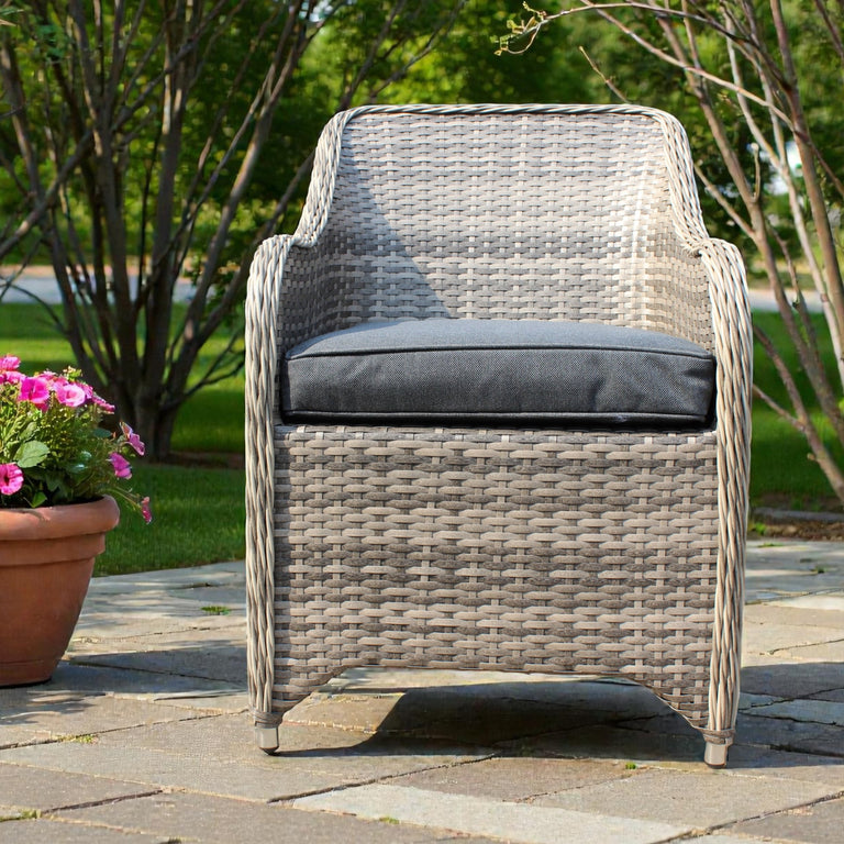 Valencia Garden Table & Chairs Set – Grey Rattan Outdoor Furniture with Rectangle Dining Table & Cushioned Chairs