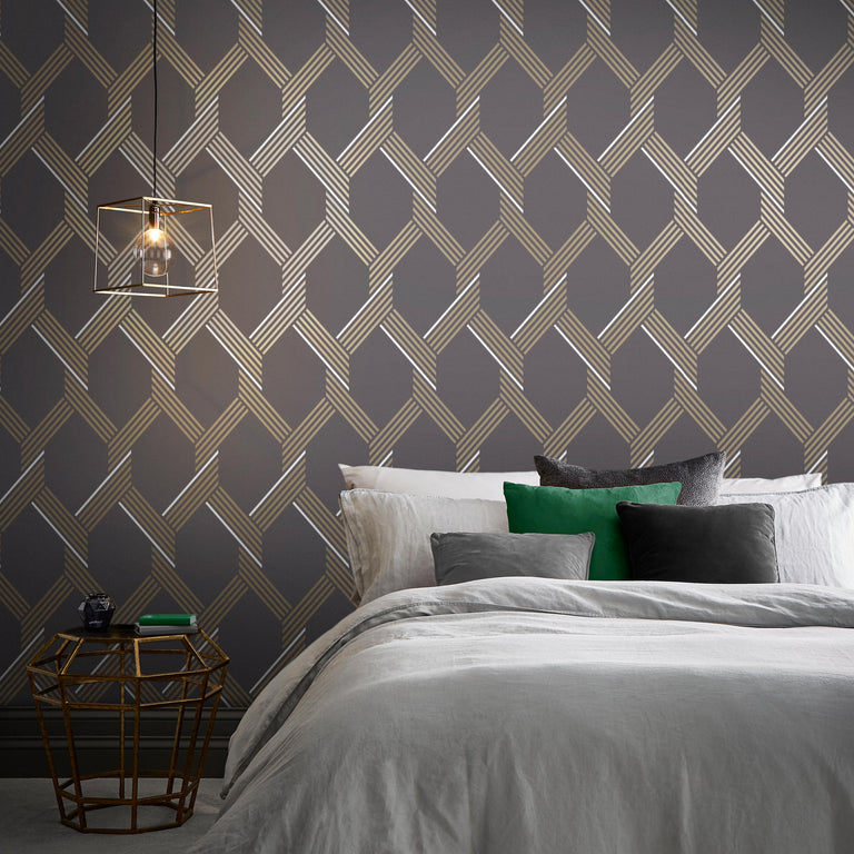 Graham & Brown Vector Graphite Gold Wallpaper