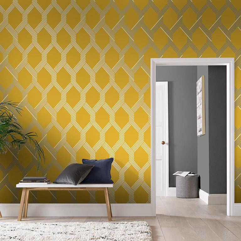 Graham & Brown Vector Lemon Silver Wallpaper