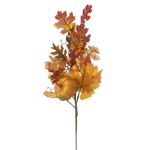 Cozy autumn home decor: Velvet Pumpkin Autumnal Leaf Branch.
