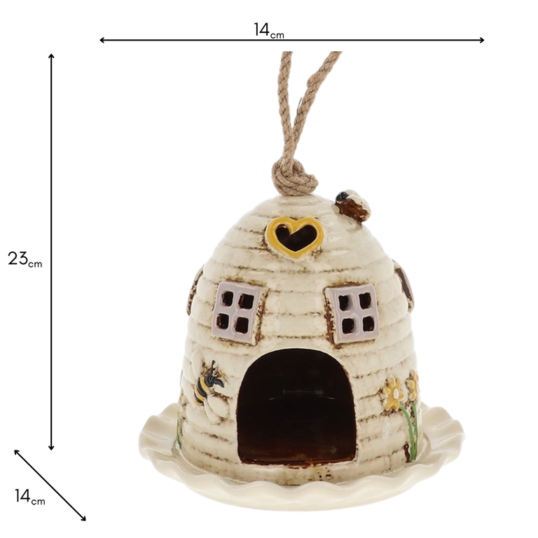 Village Pottery Beehive Cream Bird Feeder - Ceramic Centerpiece & Giftware