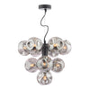 Vine 10 Light Pendant Satin Black with a closed organic smoke glass