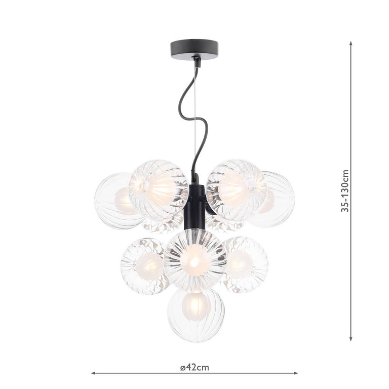 Vine 10 Light Pendant Satin Black/Clear-Opal Glass - Ceiling Hanging Statement