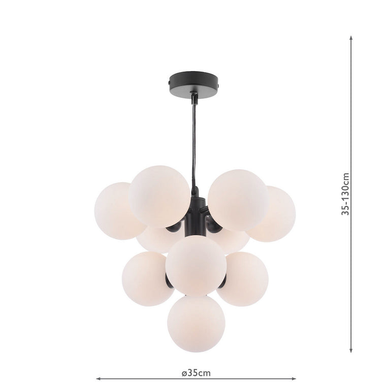 Vine 10 Light Pendant Satin Black/Opal Glass - Ceiling Light Collection