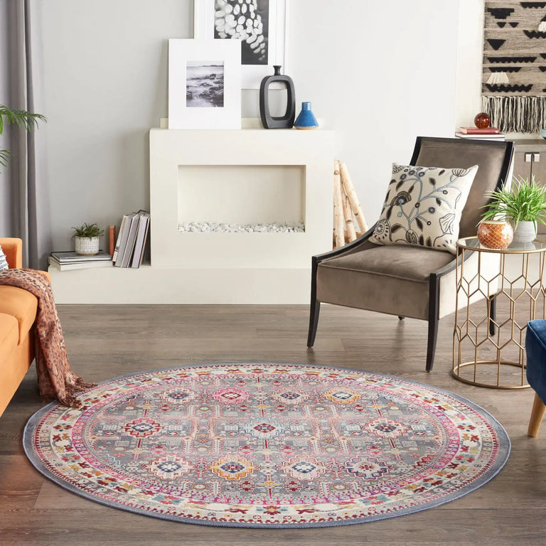 Nourison Vintage Kashan Rug VKA05 Grey Multi - Round