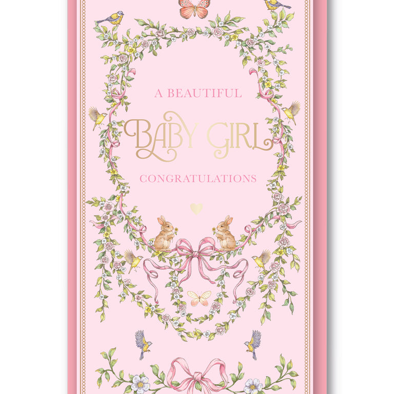 Vintage Baby Girl Single Money Wallet & Envelope - Pink Baby Gift Envelope