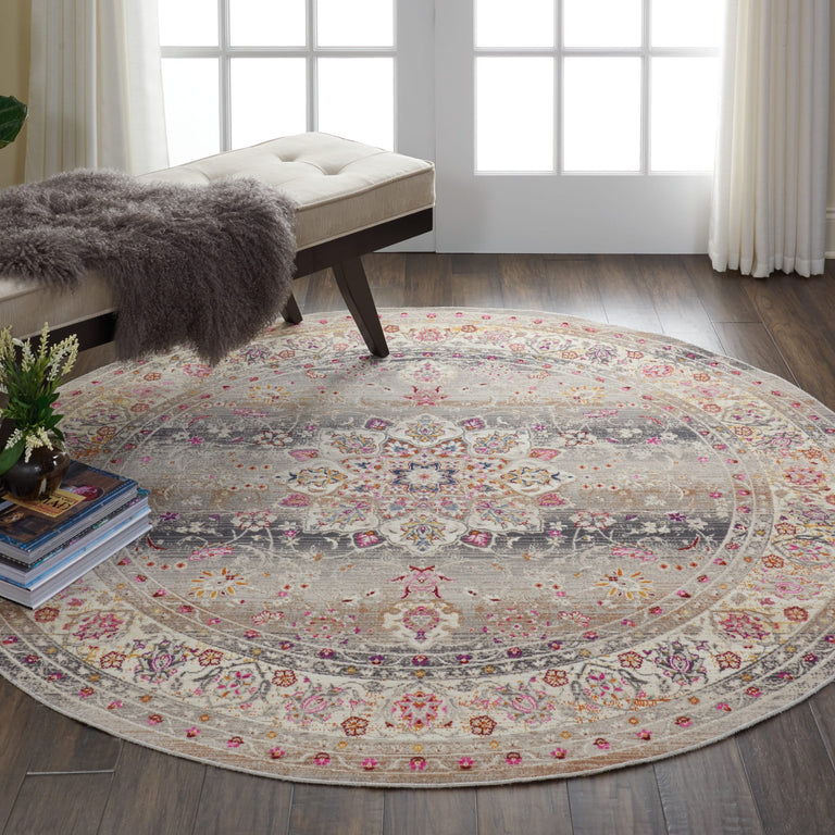 Nourison Vintage Kashan Rug VKA01 Grey Round