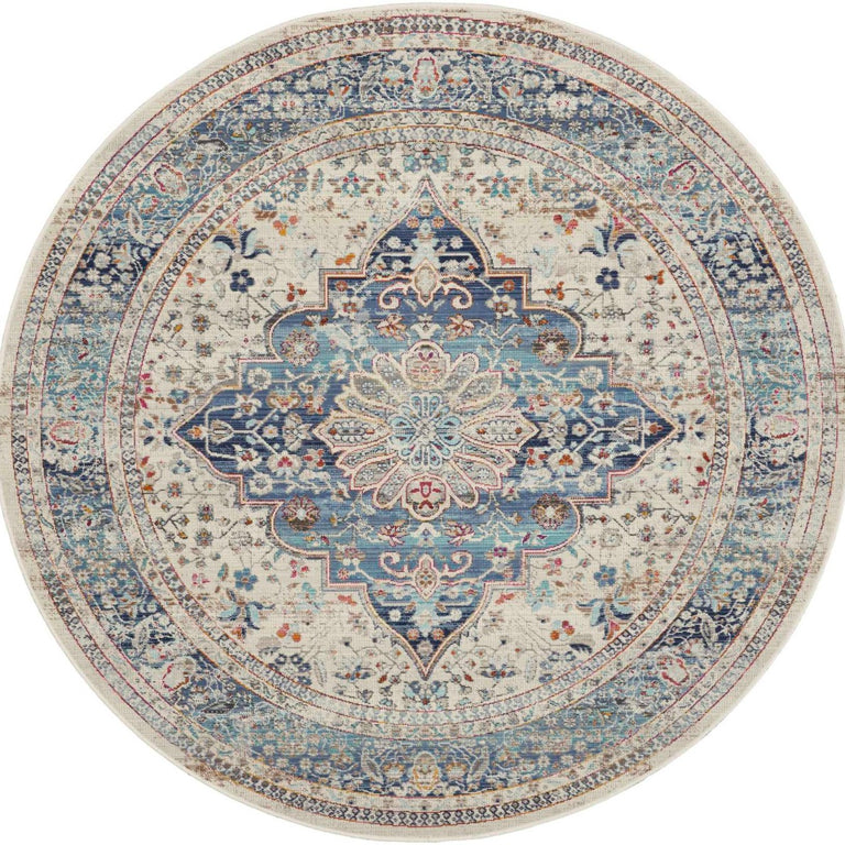 Nourison Vintage Kashan Rug VKA07 Ivory Blue Round
