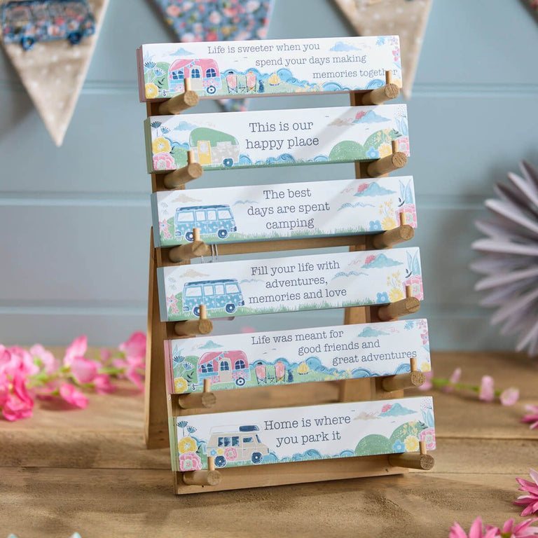 Wanderlust Adventure Caravan And Camper Wood Tabletop Block