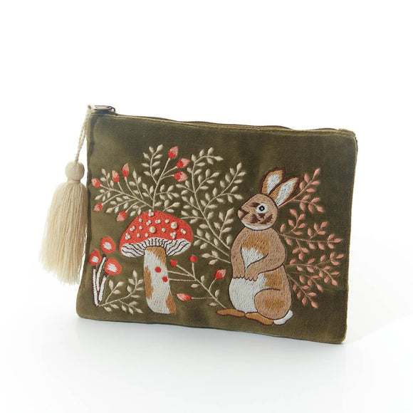 Woodland Rustic Hare Pouch with zip tassel