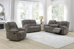 Weston 2 Seater Sofa Recliner Mocha life style picture with reclined armchair and 3 seater sofa