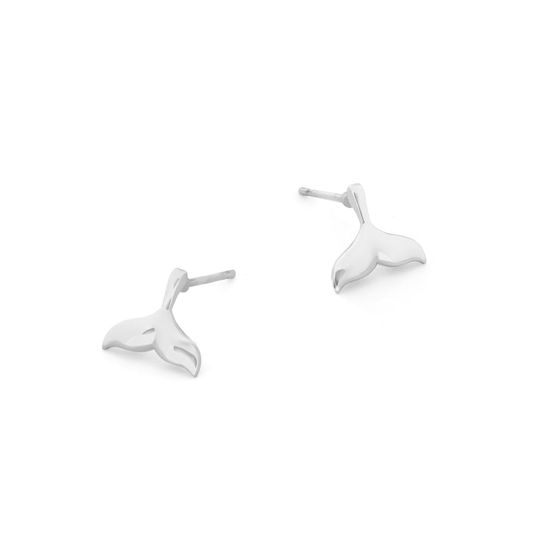 Whale Tail Stud Earrings Silver - Silver Plated Jewellery for Women