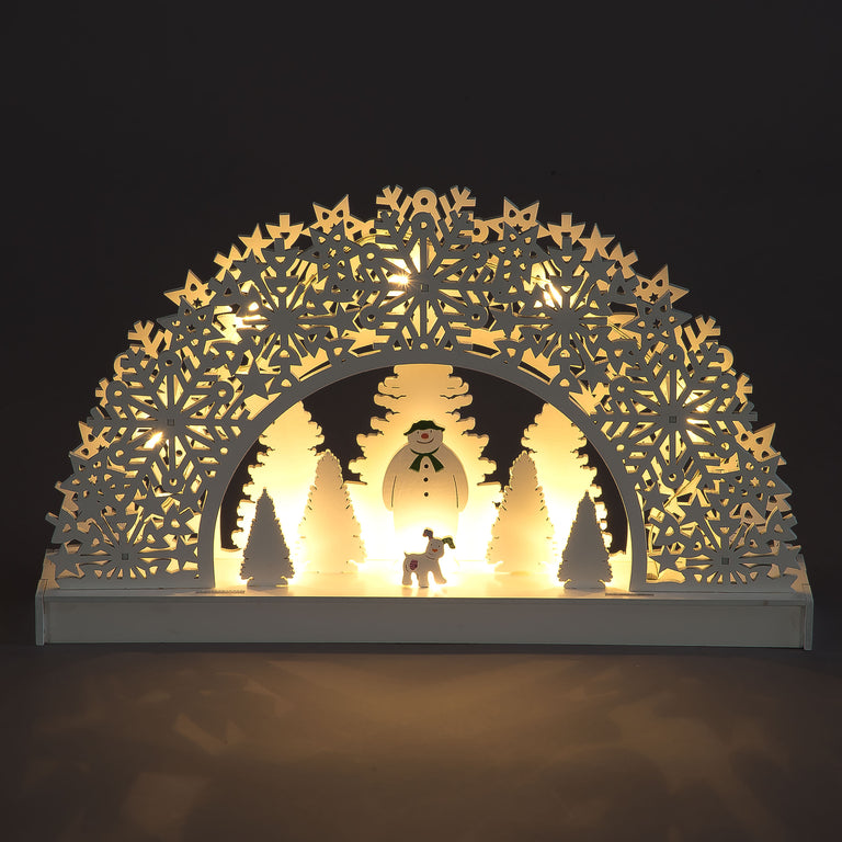 White Carved Arch Snowman And Snow Dog