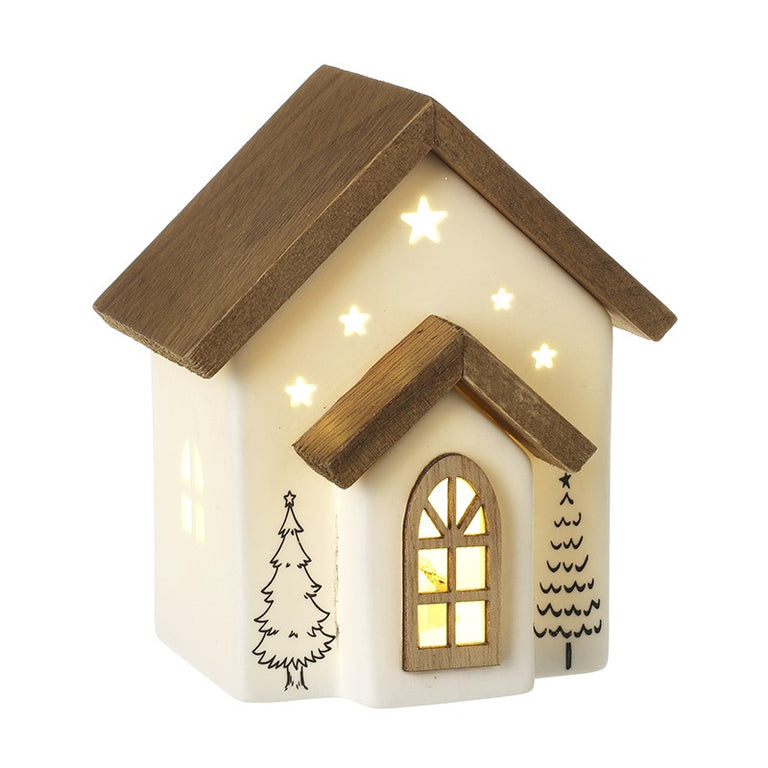 White Ceramic LED House Ornament Small