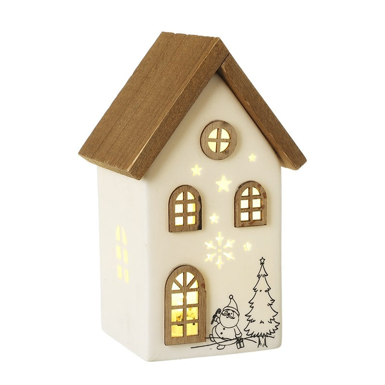 White Ceramic Led House Ornament Medium
