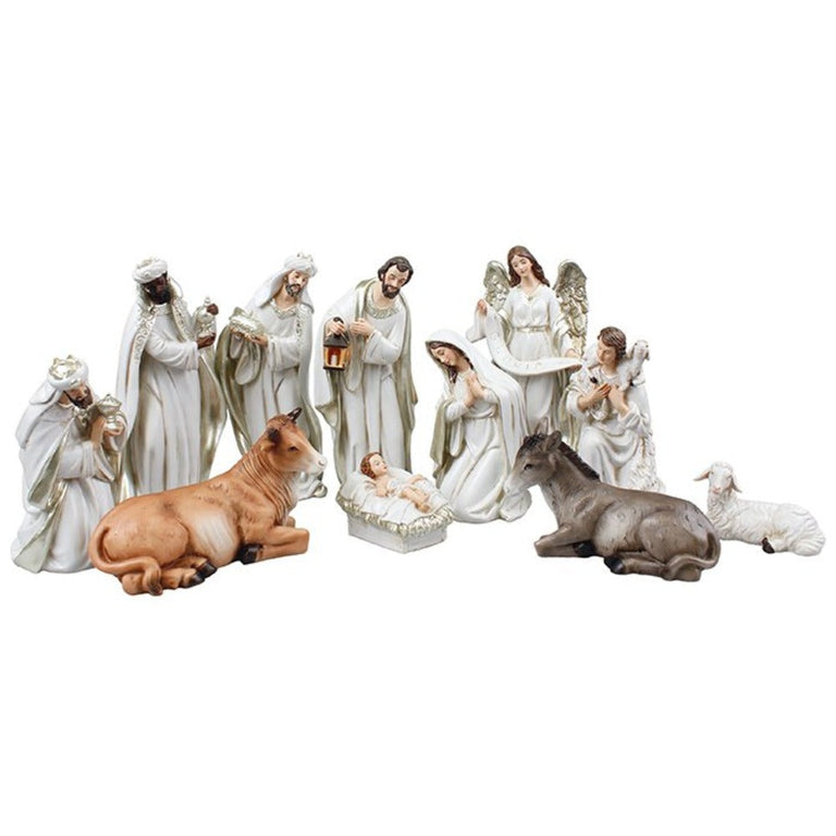 White Resin Nativity Set 11 Figures