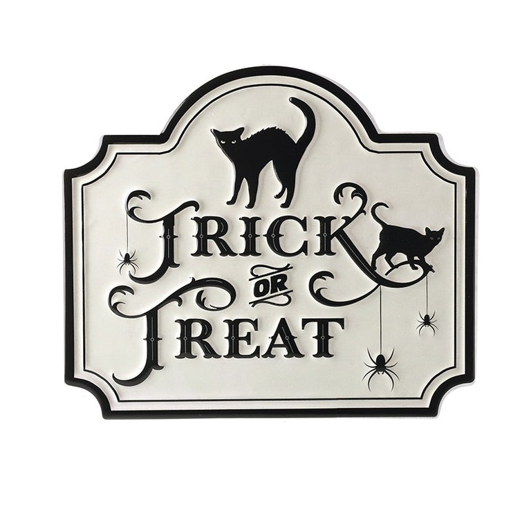 White Trick Or Treat Metal Sign