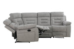 Wilbur Corner Sofa Recliner Grey front view picture with reclined seat
