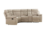 Wilbur Corner Sofa Recliner Latte front view picture with integrated console panel