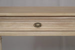 Willow 2 Drawers Console with Shelf close view picture of the drawer handle in a ntique brass finish