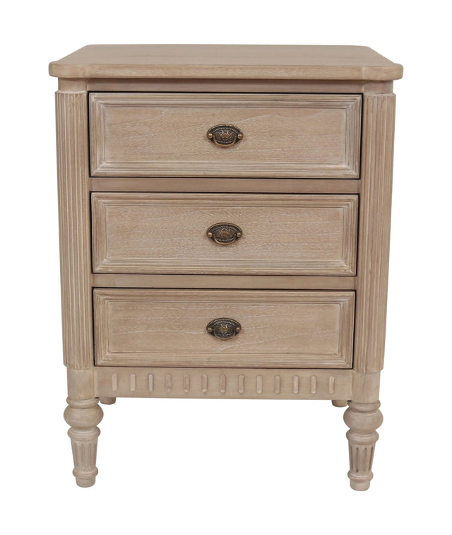 Willow 3 Drawer Bedside Table Timber Wash - Wooden Nightstand