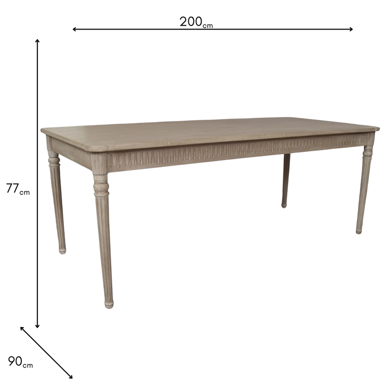 Willow Dining Table 200cm Timber Wash - Rectangular Wooden Table