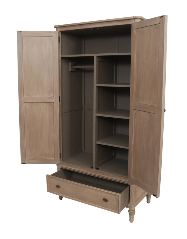 Willow 2 Door Wardrobe Timber Wash - Tall Wooden Bedroom Wardrobe