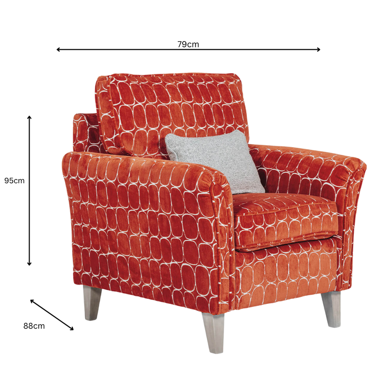 Winnie Accent Chair Rust Fabric Occasional Chair with Bolster Cushions for Modern Living Room Furniture