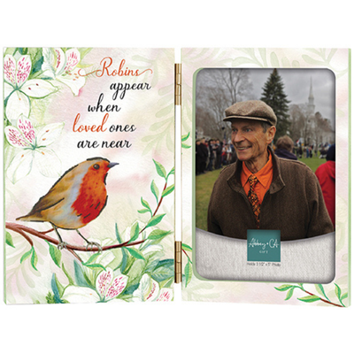 Wood Hinged Photo Frame “Robins Appear” - MDF Picture Frame