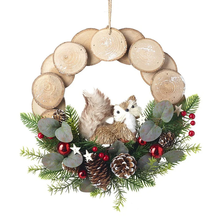 Wooden Disc  Squirrel Wreath
