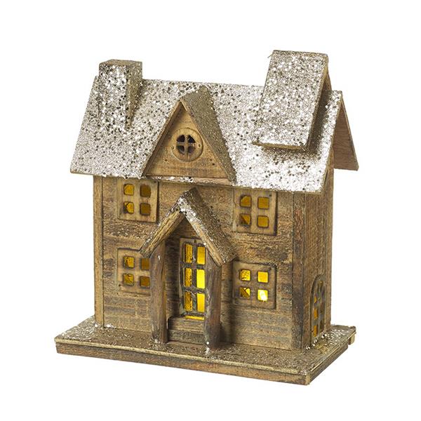 LED Flocked Wooden House 21.5
