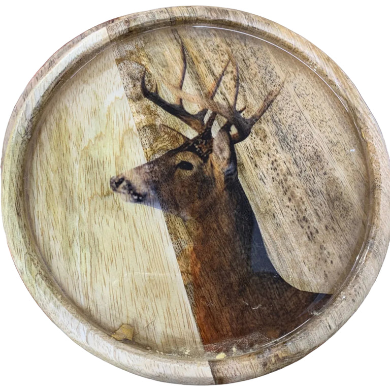Wooden Round Stag Head Plaque