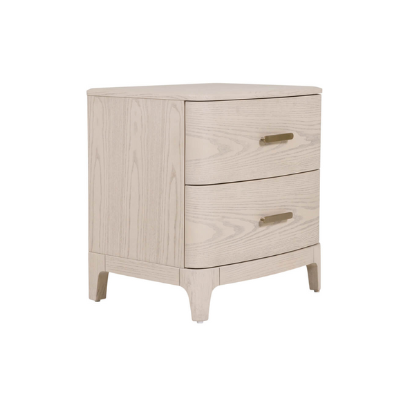 Cream ash veneer bedside table with brushed gold handle.
