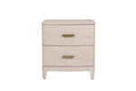 Modern wooden nightstand with soft curved edges.