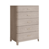 Cream ash veneer 5-drawer chest with metal handle.